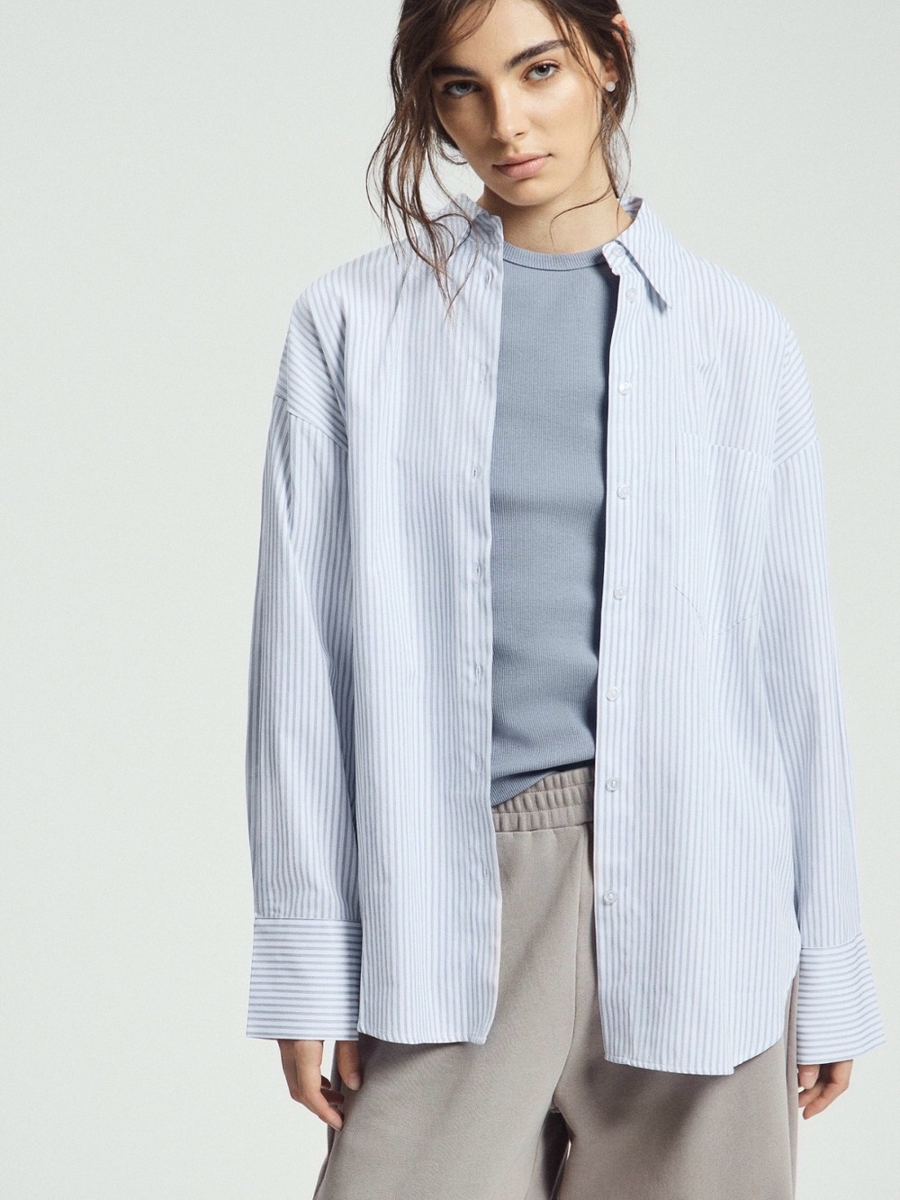 Blue & White Striped Relaxed Button-Up Shirt